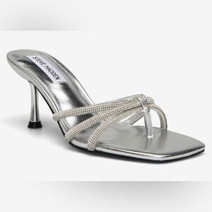 Steve Madden Jazzee Slide Heel Silver with Rhinestone Embellishments Size 6